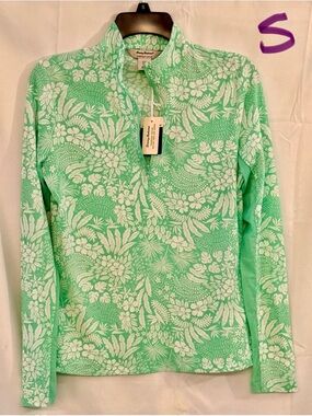 Tommy Bahama Mint Green and White Floral Quarter-Zip Top